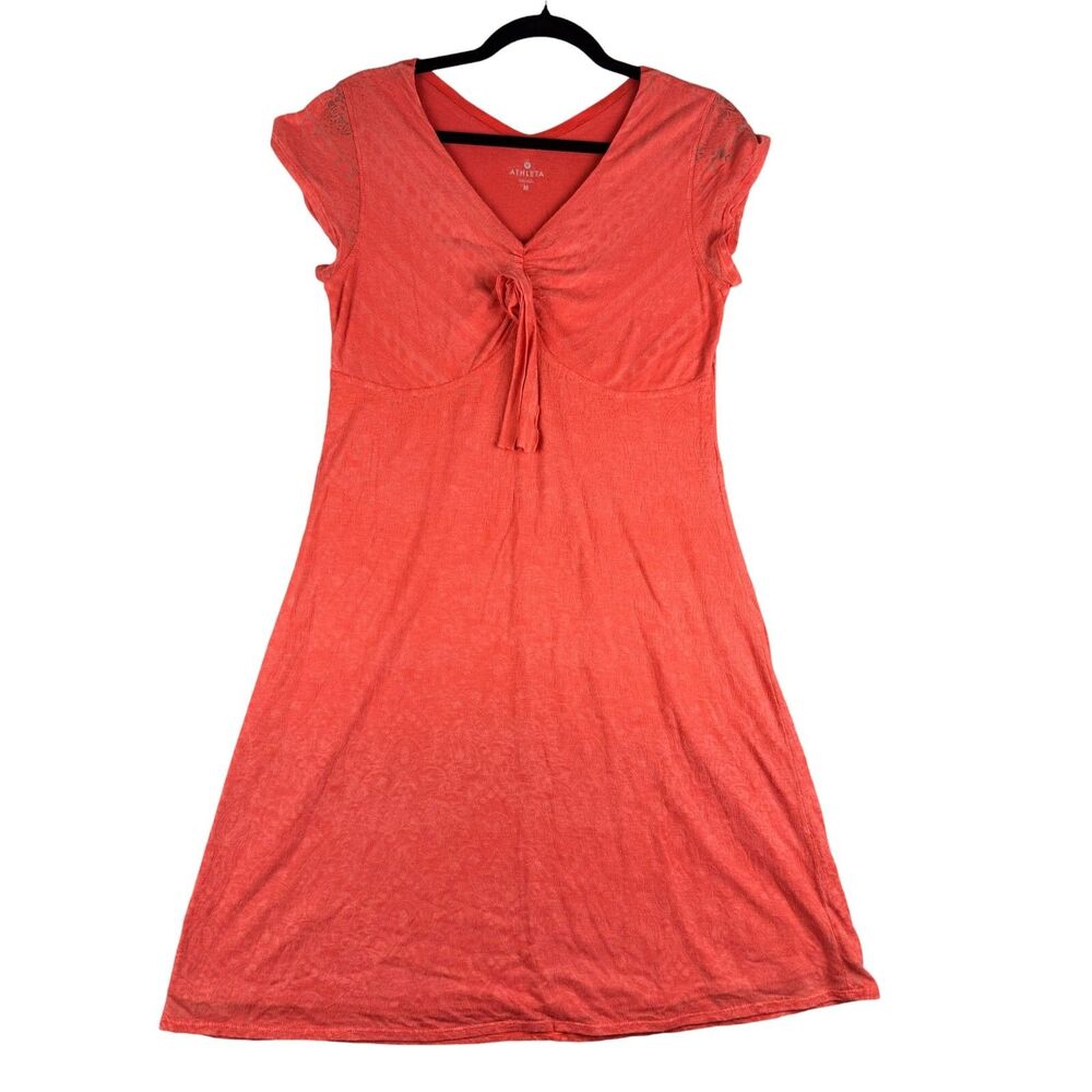 Athleta Dress Womens Medium Orange Short Sleeve Bolinas Burnout Twist Lined Boho